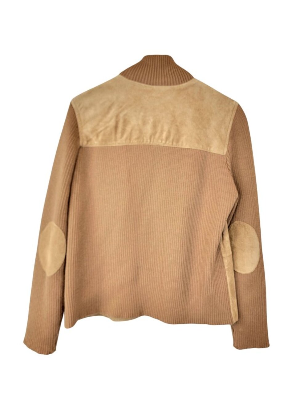 Vintage y2k Suede Leather Jacket Women Large Tan Ribbed Sleeve Zip Elbow Patch L